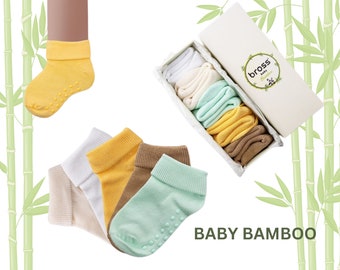 Calcetines antideslizantes de bambú para bebé, 5 paquetes de caja, caja de regalo para recién nacido, estilo primaveral