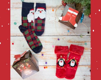 Caja de calcetines de regalo de Navidad para combinación familiar Calcetines para madres e hijos Calcetines para papás y niños Calcetines de felpa de algodón