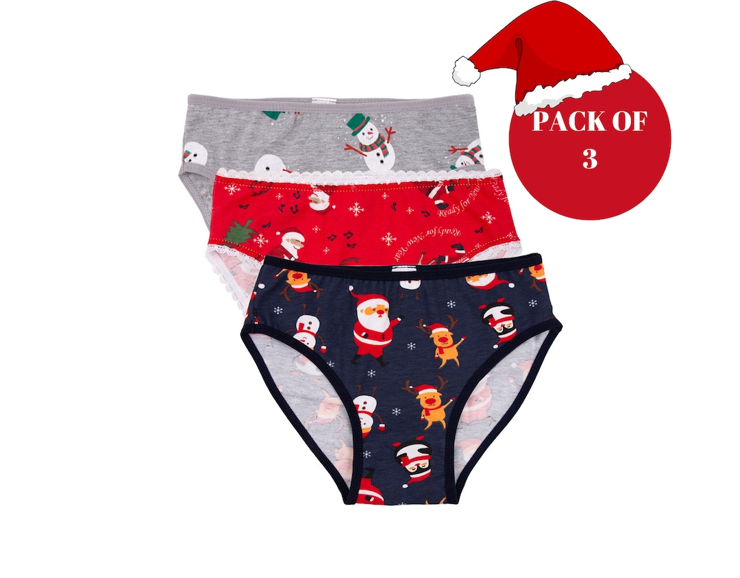 Christmas Slip for Girls 3packs Cotton Underwear New Year Holiday