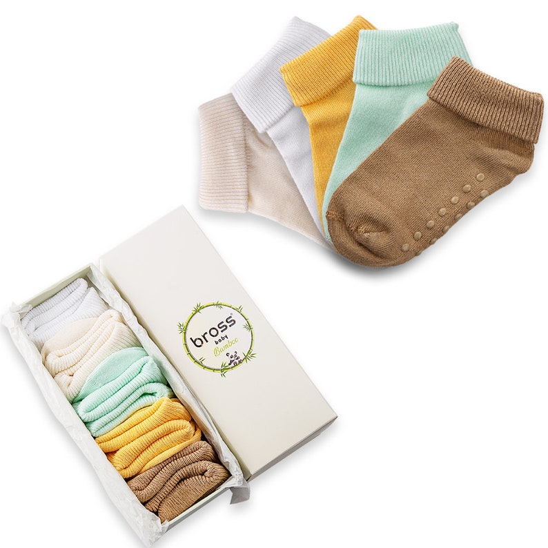 Calcetines antideslizantes de bambú para bebé, 5 paquetes de caja, caja de regalo para recién nacido, estilo primaveral imagen 4