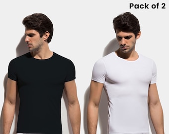 Bamboo Tshirt for Men Pack of 2 Short Sleeve Tshirt Spring Style Black Tshirt |White Tshirt