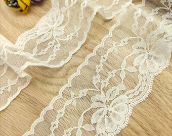 2 Metres, 50mm/1.97" wide, off white soft lace trim with scalloped edge, Sewing Craft Supplies, Junk Journal project, Doll clothing, 6071FEL