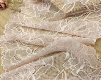 1 metre, 200mm (7.9")  wide soft light pink Lace Elastic trim, stretch lace,For triangle bralette, underwear, sewing, Junk Journal, EL5190