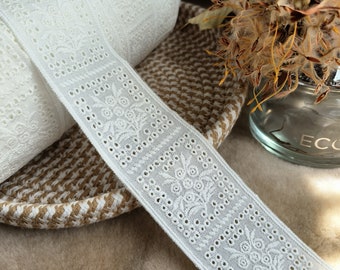 1 metre, 51mm wide white Cotton Lace Trim with Double Straight-Edge - Cotton Lace, Home Decor, Junk Journal, Dress Border, hair bow, 6260CL