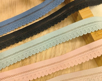 3 metres, 16mm wide premium soft lace trim with one  side scalloped edge Stretch Lace trim, Underwear, Picot Trim,6142EL