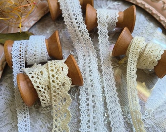 Free shipping vintage cotton lace trims bundle, white,Ecru or beige colour, scrapbooks, journals, doll clothing,  6172KIT