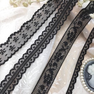 3 Metres each, Black soft lace trims pack , For Sewing Craft Supplies, Junk Journal project, Doll clothing, 6083FEL