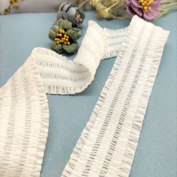 1 metre, 32mm(1.26")Wide ruffle quality soft white Elastic Band- Wrinkle Trim- headband- Wedding garter - Strap-Junk Journal-EB5083