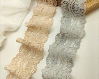 3 metres,37/42mm wide soft nude/ light grey Lace Elastic - Stretch Lace - Headbands - junk Journal- Underwear - wedding garter-EL5222