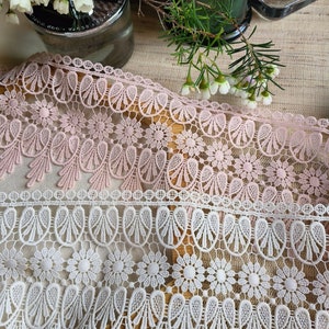 1 metro, 12 cm de largura, renda branca/rosa, borda de vestido, roupas de boneca, diário de lixo ou decoração para casa, 5345FBL