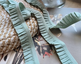 3 metres, 21mm(0.83")Wide Sage Green Elastic ribbon with Sheer Edge, Elastic Trim Ribbon - Sewing- Clothing accessories  6252EB