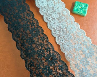 58mm Grey / Black Elastic Lace Trim – Stretch Lace for Bralettes, Garters, Doll Clothes & Crafts (6345EL)
