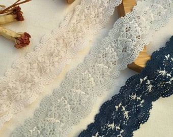 1 metre, 40mm wide four colours Elastic lace trim with scallope edge- Stretch- Headbands- Scrapbooking, Junk Journal Underwear, 6028EL