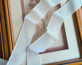 2 Metres – 32mm (1.26") Wide Premium Ultra Soft Seamless Elastic Lace Trim – Ivory White – Stretch Lace – Style 6344EL