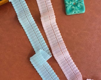 2 metres, 25(0.98") mm wide Elastic Lace Trim – Soft Stretch Ruffled Lace – Scalloped Edge – 2 Pastel Colors  6346EL