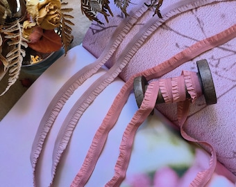 2 metres, 15mm(0.59")Wide Grey pink/Mauve elastic ribbon with a ruffled edge, Elastic Trim Ribbon - Sewing- Clothing accessories  6276EB