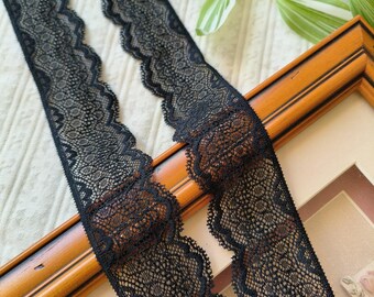 Black Scalloped Edge Stretch Lace Elastic: 36mm Wide, 3 Meters