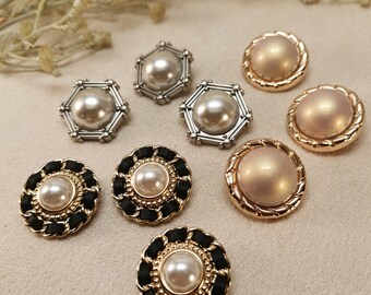 High quality  Metal Pearl Buttons  Gold Silver Shank 25mm for Coats Sweaters, sewing projects, skirts