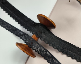 2 metres, 15/25mm(0.59"/0.98") wide Black Elastic lace trim with scallope edge- Stretch-  Scrapbooking, Junk Journal Underwear, 6313EL