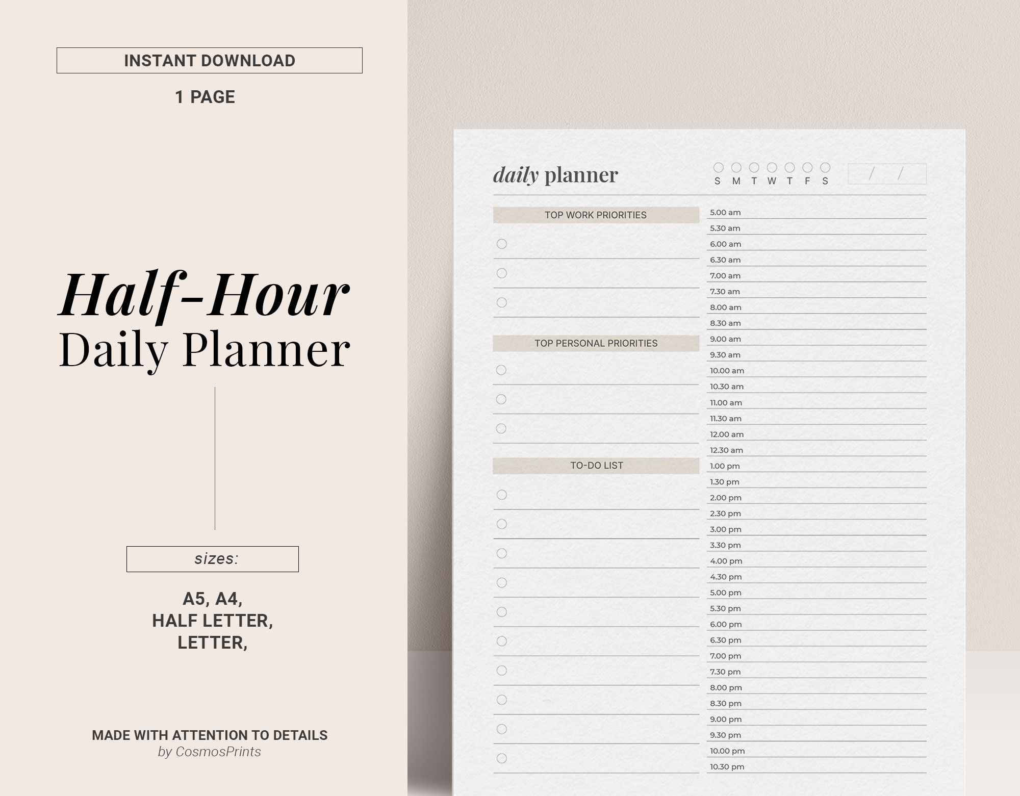 Half Hour Planner Daily Printable Everyday journal Daily | Etsy