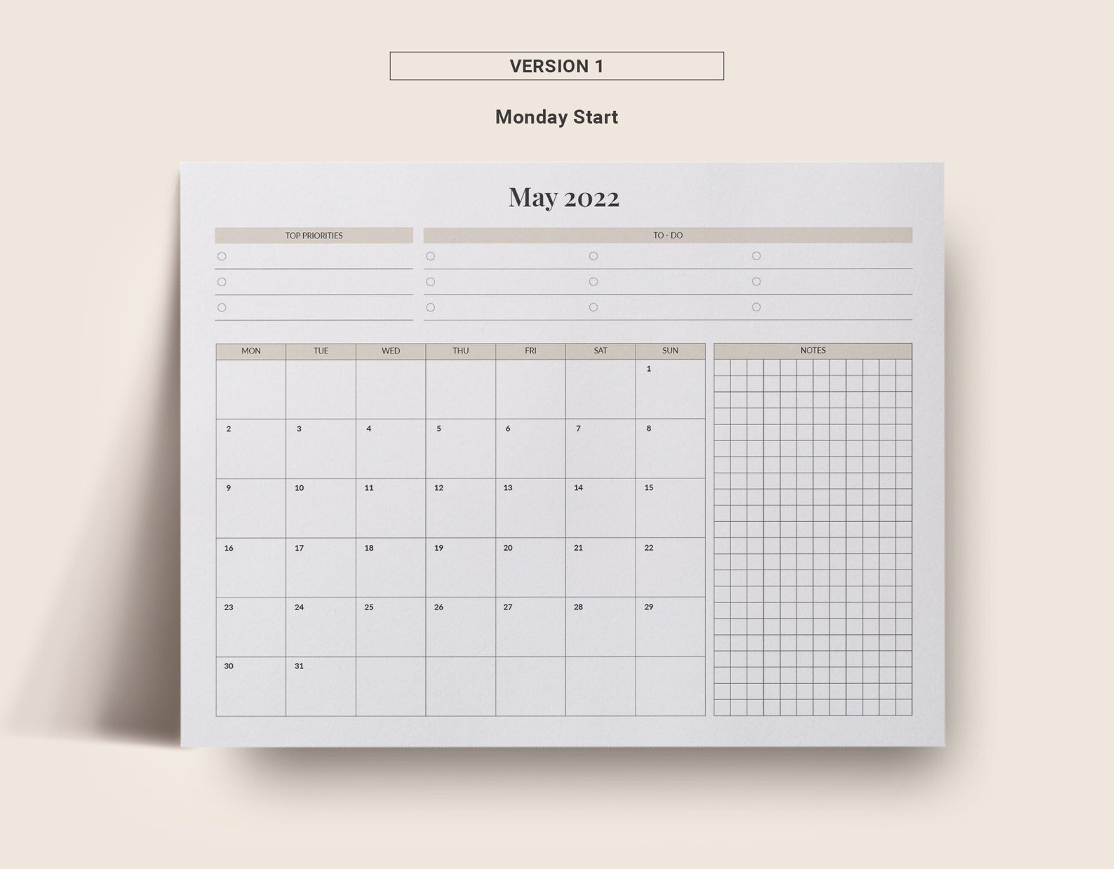 Monthly Planner 2022 Calendar Printable Landscape Agenda Etsy