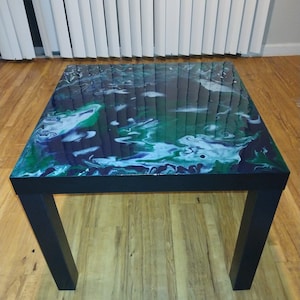 Custom painted epoxy resin pour end table