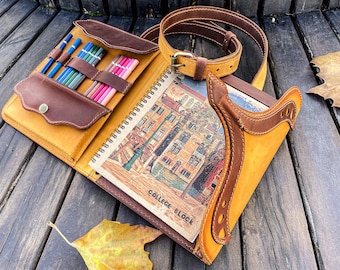 Bolso de artista de cuero* Funda de álbum A5* Organizador de pinturas y lápices* Estuche de bocetos* Carpeta de documentos