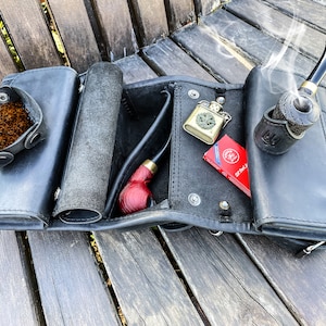 Custom Leather Pipe Case*Black Pipe Bag*Tobacco Bag*Pipe Roll*Leather Pipe Kit*Old Fashioned Tobacco Pouch*Personalized Leather Pipe Case