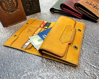 Estuche para documentos personalizado* Billetera de viaje de cuero* Estuche para teléfono y pasaporte* Organizador de documentos de cuero