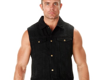 womens black denim motorcycle vest