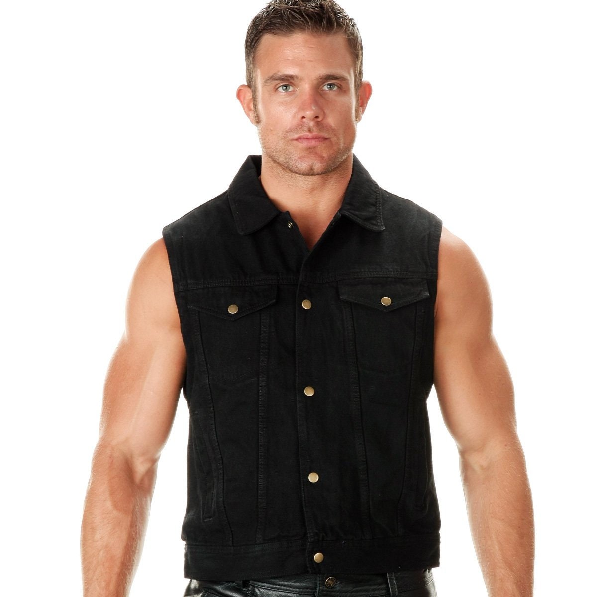 mens blue denim jean vest