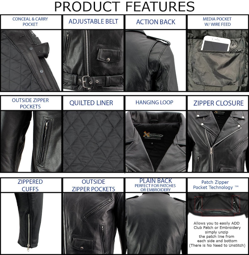 Xelement B7101 /'Classic Armored/' Men/'s Black High-Grade Leather Motorcycle Biker Jacket with X-Armor Protection