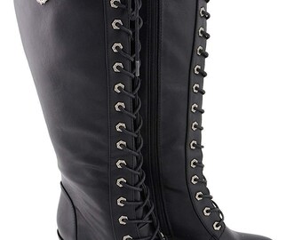 black flat lace up boots