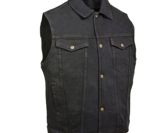 womens black denim motorcycle vest