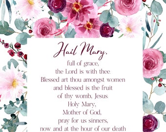 Hail Mary Prayer, Catholic Prayer, Digital File Download