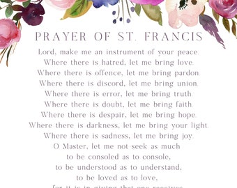 Prayer of St. Francis, Peace Prayer, Digital File Download