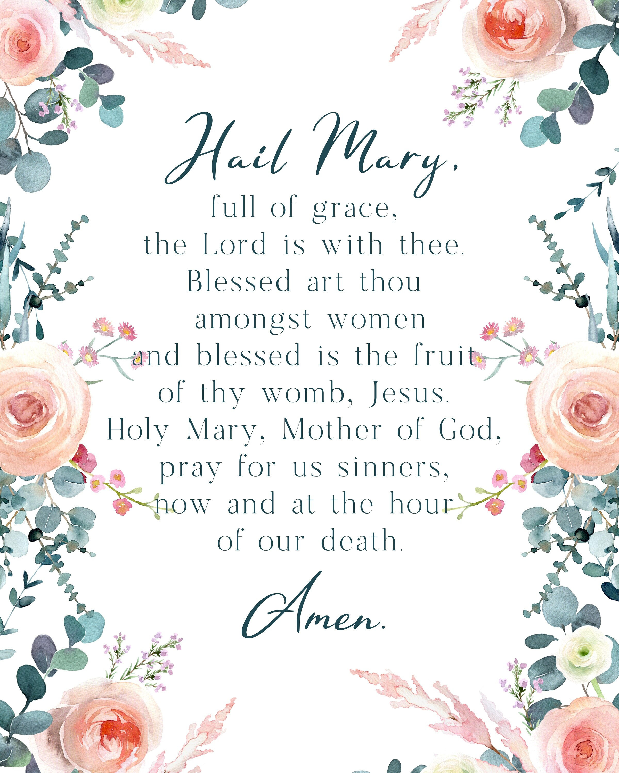 Hail Mary Prayer, Catholic Prayer, Digital File Download Etsy