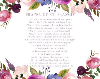 Prayer of St. Francis, Peace Prayer, Printable, Digital File Download