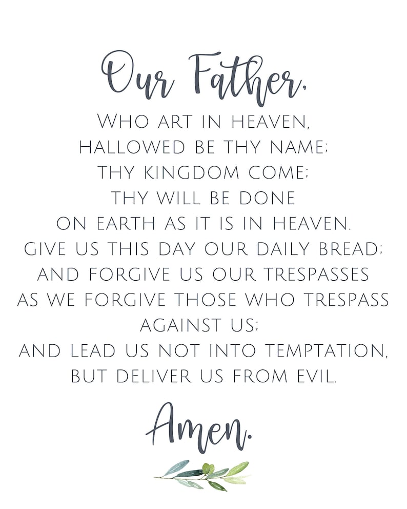 The Lord's Prayer, Our Father Prayer, Catholic Prayer, Digital File