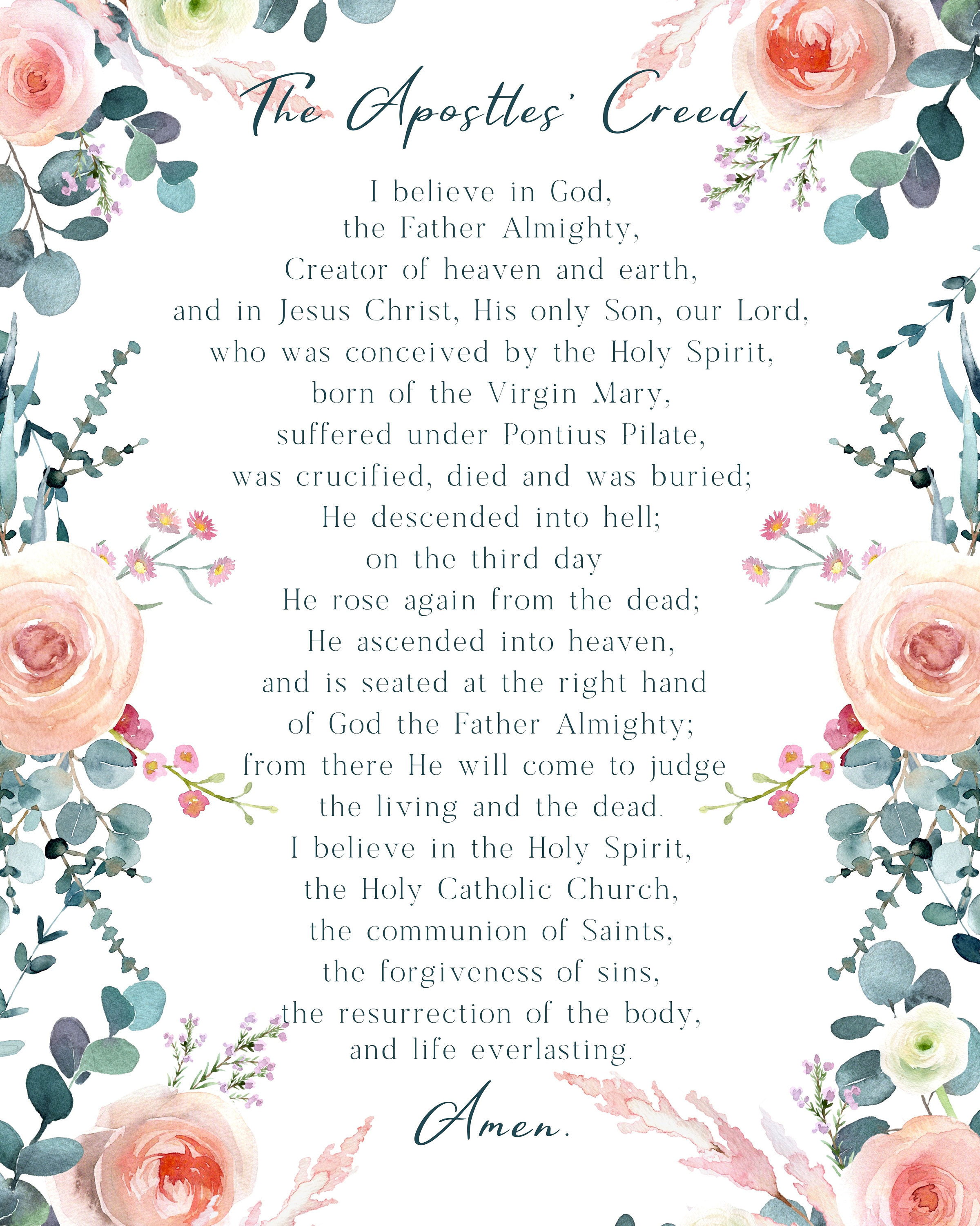 The Apostles' Creed prayer print quote prints quote wall Etsy