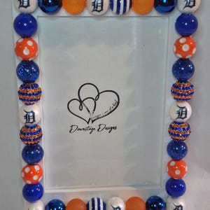Frame, &quot;Detroit Tigers&quot; inspired large bead design on a 5x7 white frame