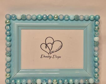 Frame, Monochrome Light Blue inspired small bead design on a 4x6 light blue frame