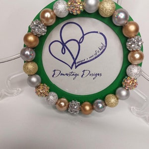 Ornament Frame, &quot;Silver & Gold&quot; inspired small bead design on a Green Ornament Frame