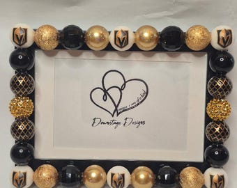Frame, Golden Knights inspired large bead horizontal design on a 4x6 black frame