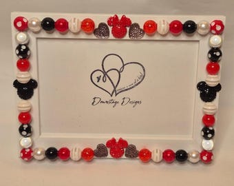 Frame, "The Mouse" inspired small bead horizontal design on a 4x6 white frame