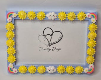 Frame, "Sunshine and Rainbows" inspired design on a 4x6 light blue frame