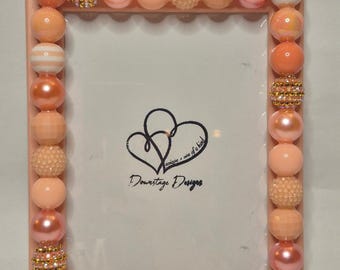 Frame, Monochrome Peach inspired large bead desing on a 5x7 peach frame
