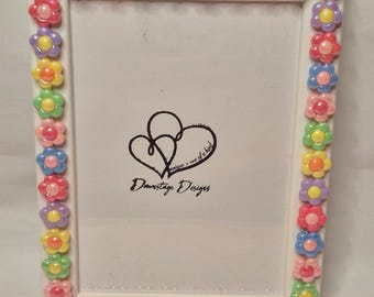 Frame, "Pastel Florals" inspired bead design on a 5x7 white frame