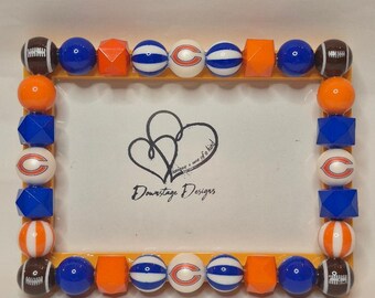 Frame, Chicago Bears inspired large bead horizontal design on a 4x6 orange frame