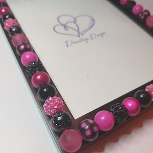 Frame, &quot;Pink Buffalo PLaid&quot; inspired small bead design on a 5x7 Black frame